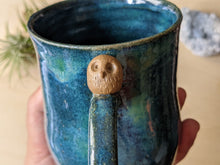 Load image into Gallery viewer, Seaweed and Teal Celadon Owl Mug
